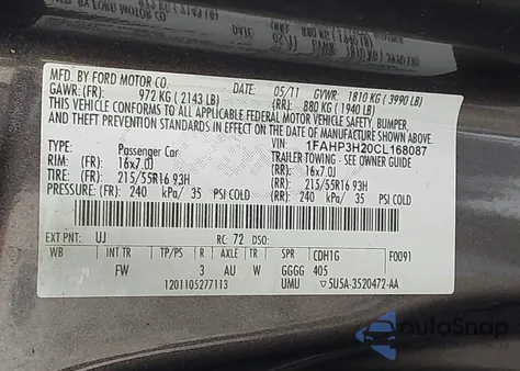 2012 Ford Focus Sel z USA, uszkodzony, nr VIN 1FAHP3H20CL168087